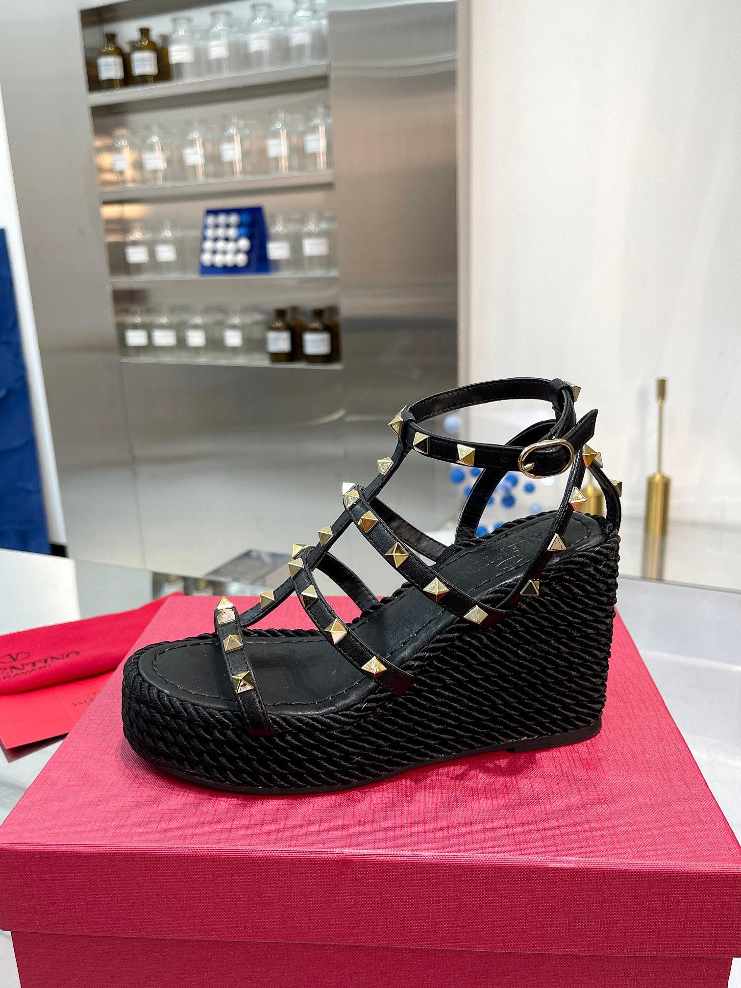 Black VR Ankle Strap Wedge Sandal