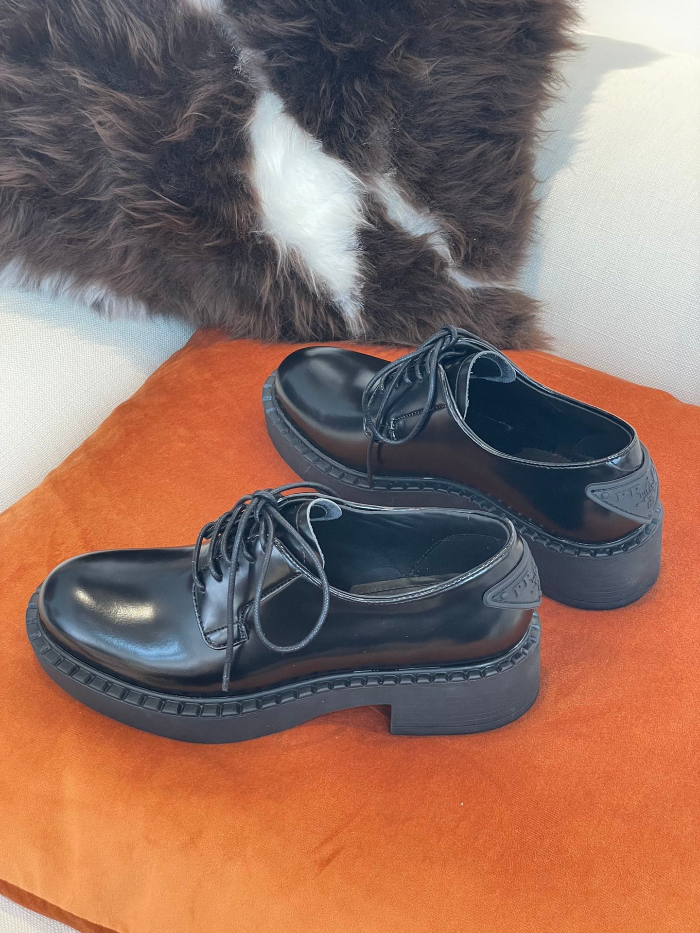 Black brushed-leather derby shoes