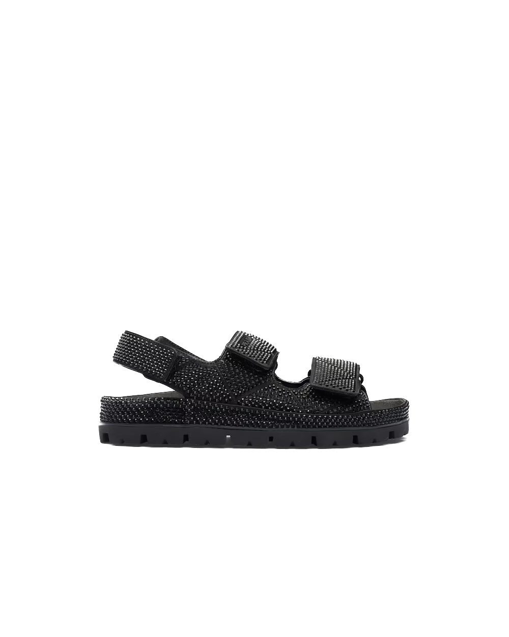 Black P satin sandals with crystals