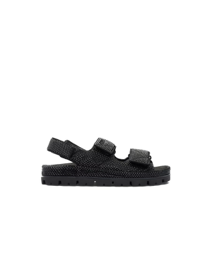 Black P satin sandals with crystals