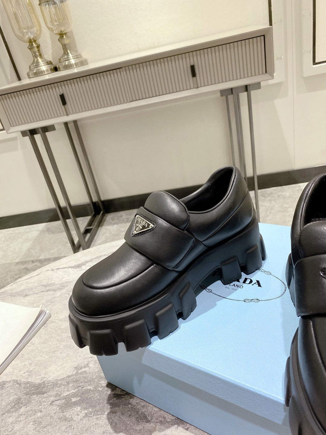 Black Soft Padded Leather Loafers