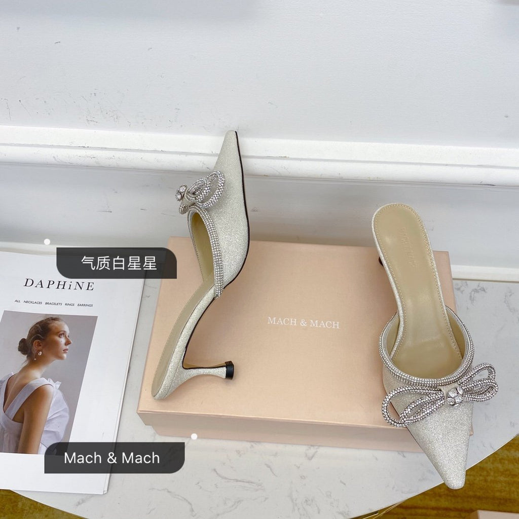 Metallic glitter double bow mule