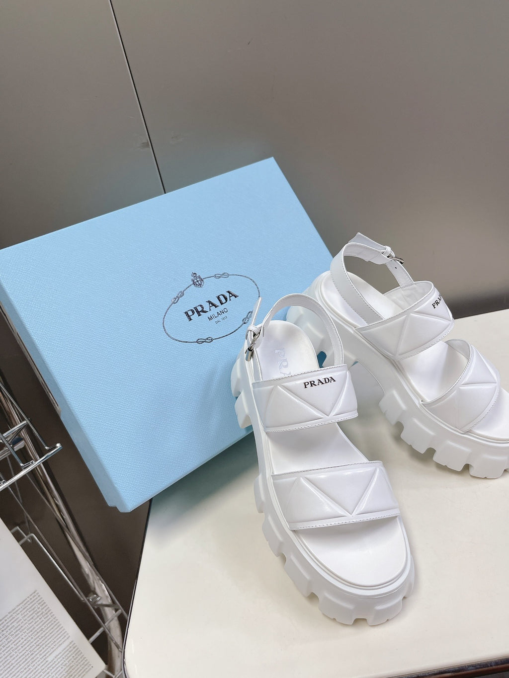 White PM Leather Sandals