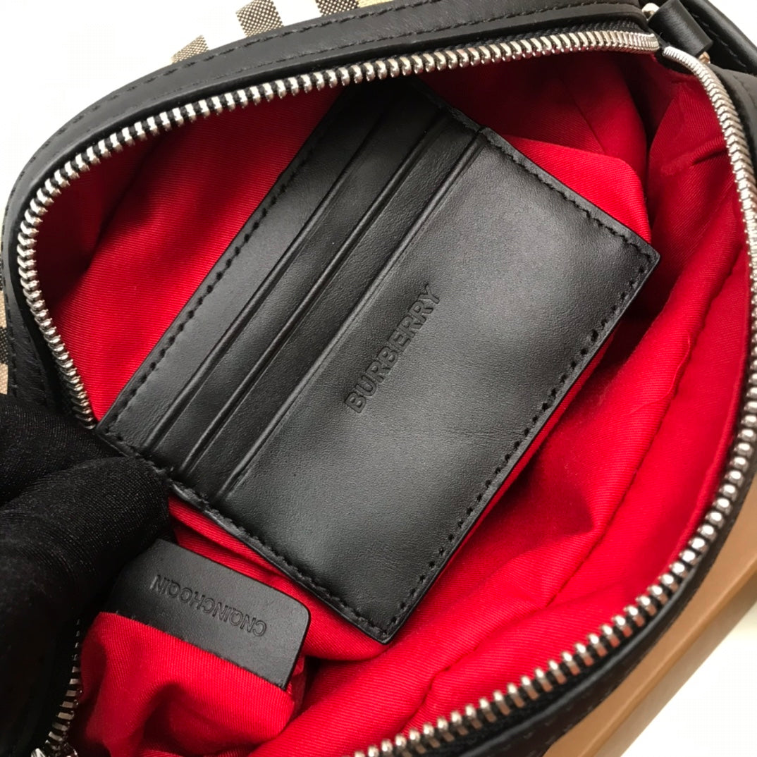 Beige Vintage Check and Leather Crossbody Bag