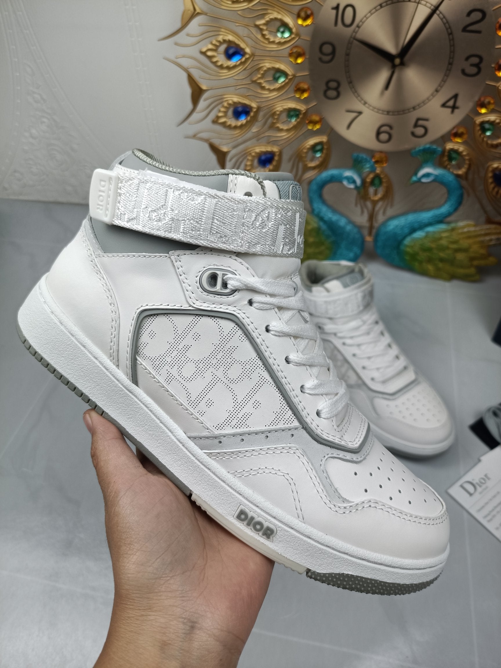 Women's White and gray DB mid-top sneaker
