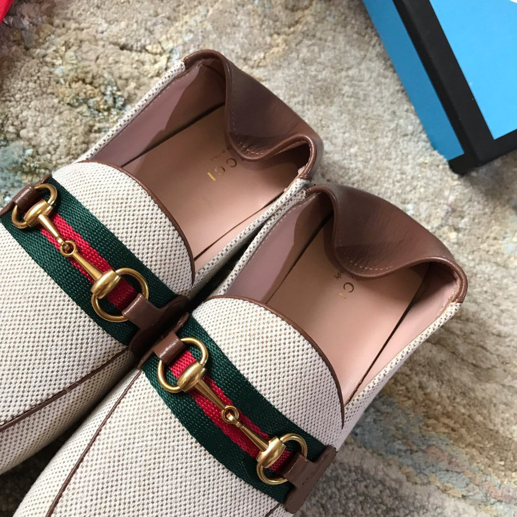 Beige & brown GB collapsible-heel loafers