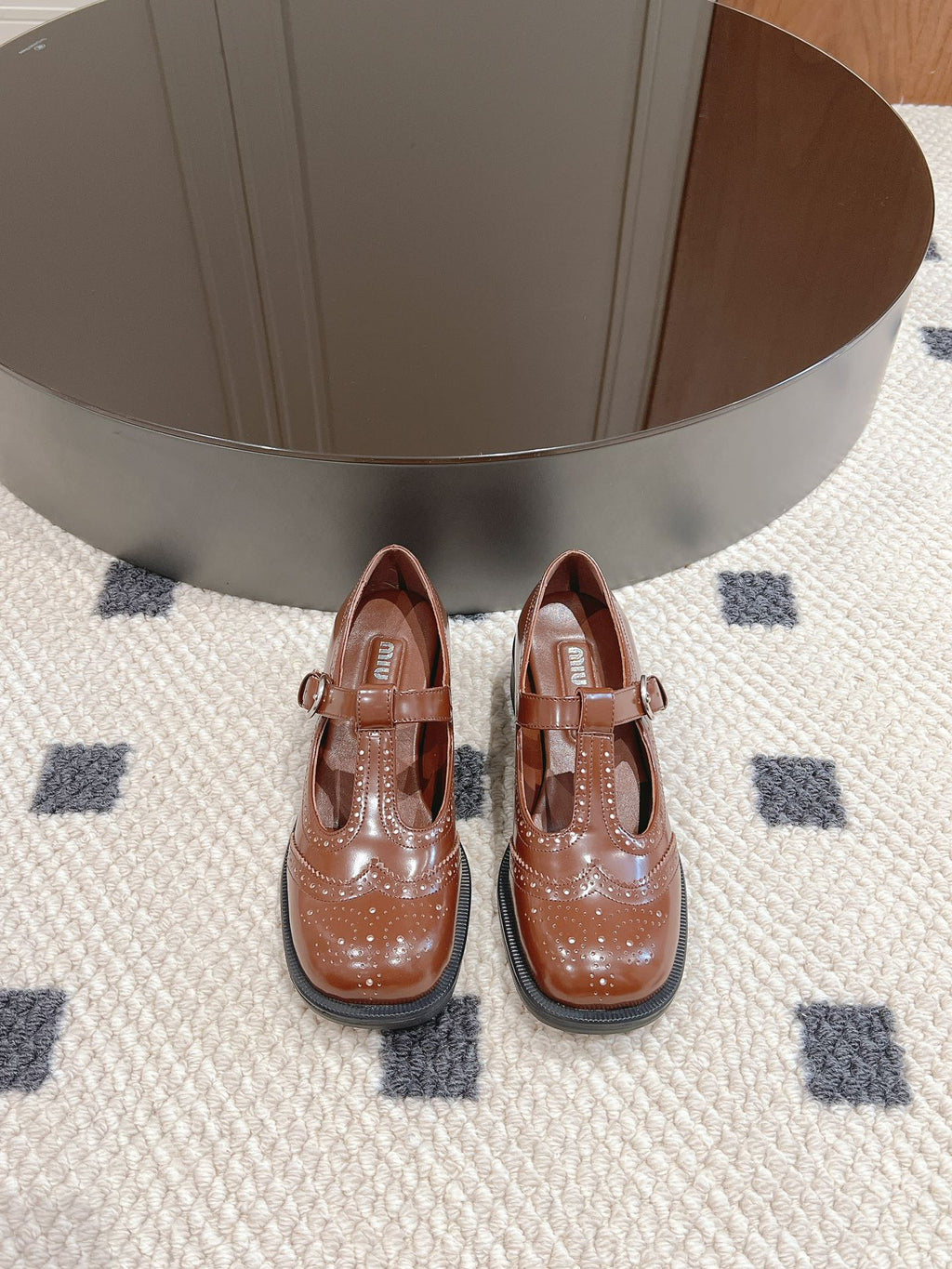 Tobacco Brushed Leather T-Strap Brogue Shoes