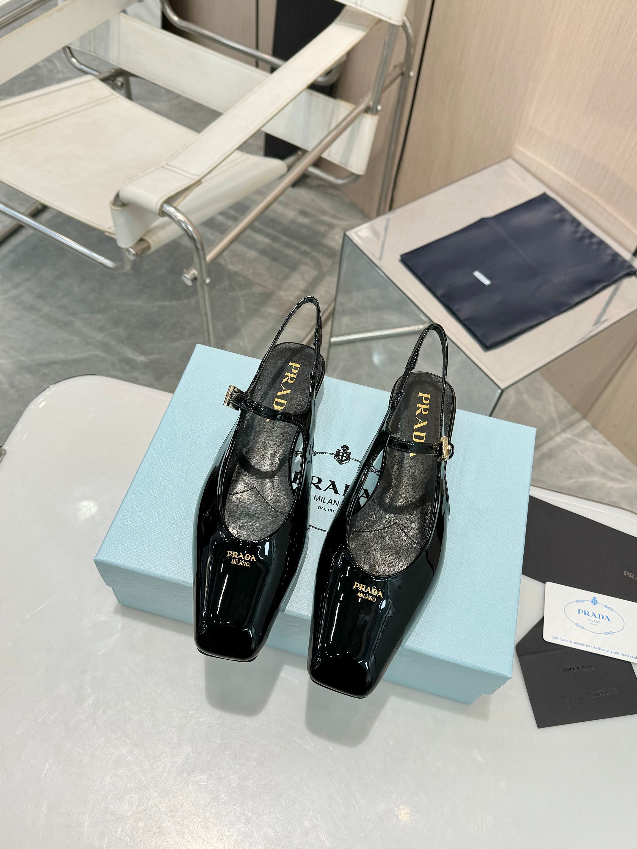Black Patent Leather Slingback Ballerinas