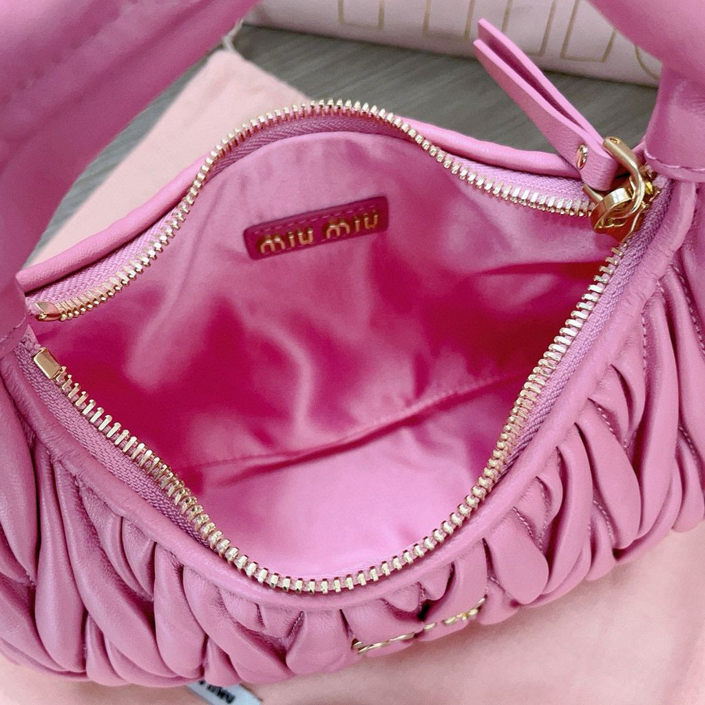 Begonia Pink Wander Matelassé Leather Small Hobo Bag