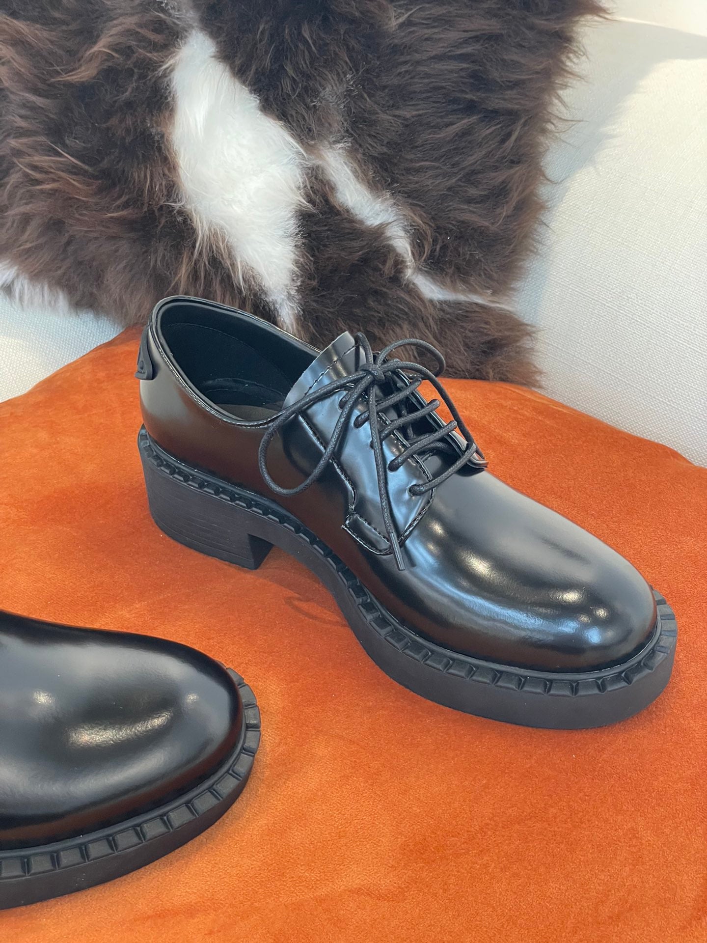 Black brushed-leather derby shoes