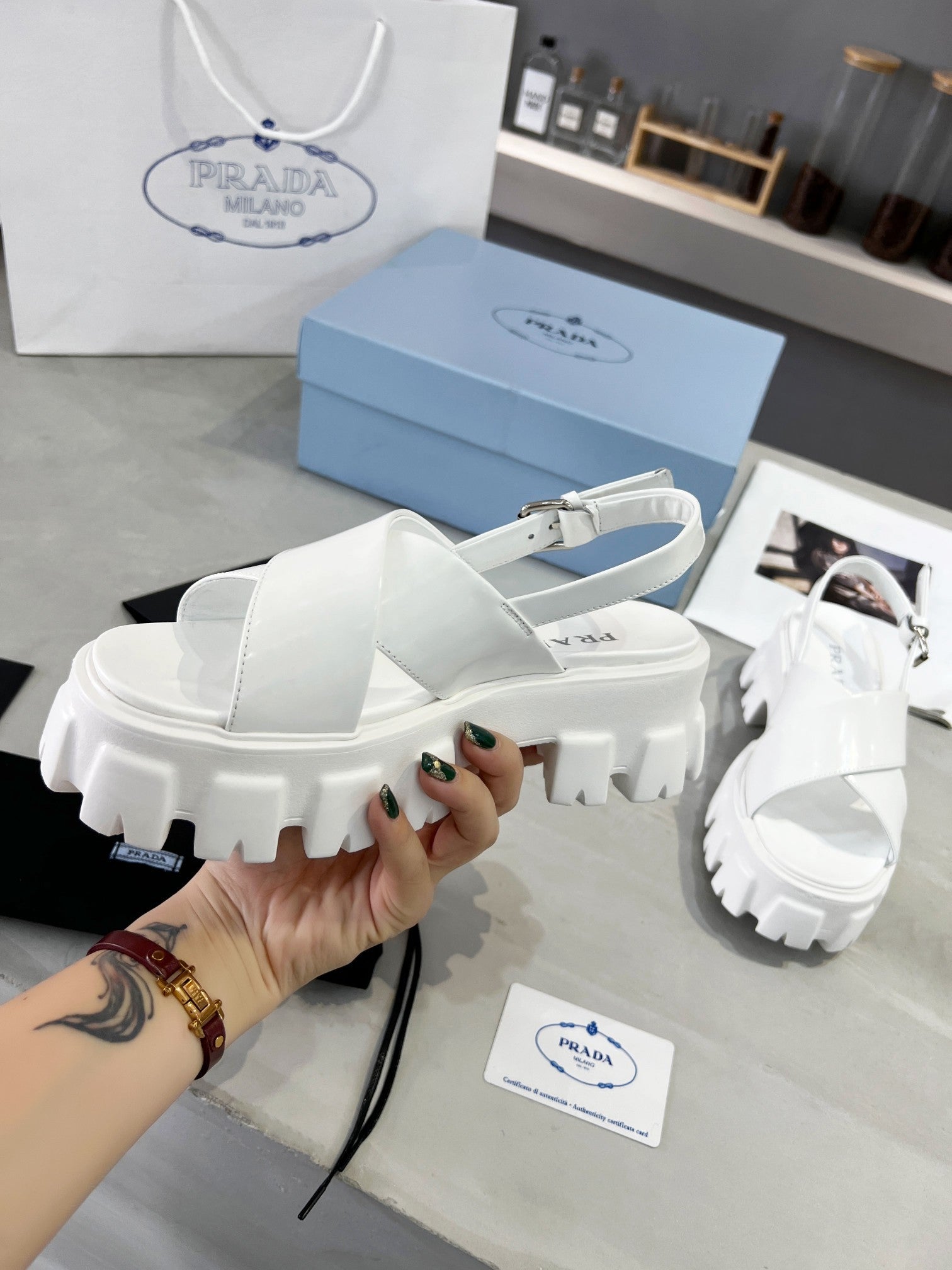 White PM brushed leather sandals