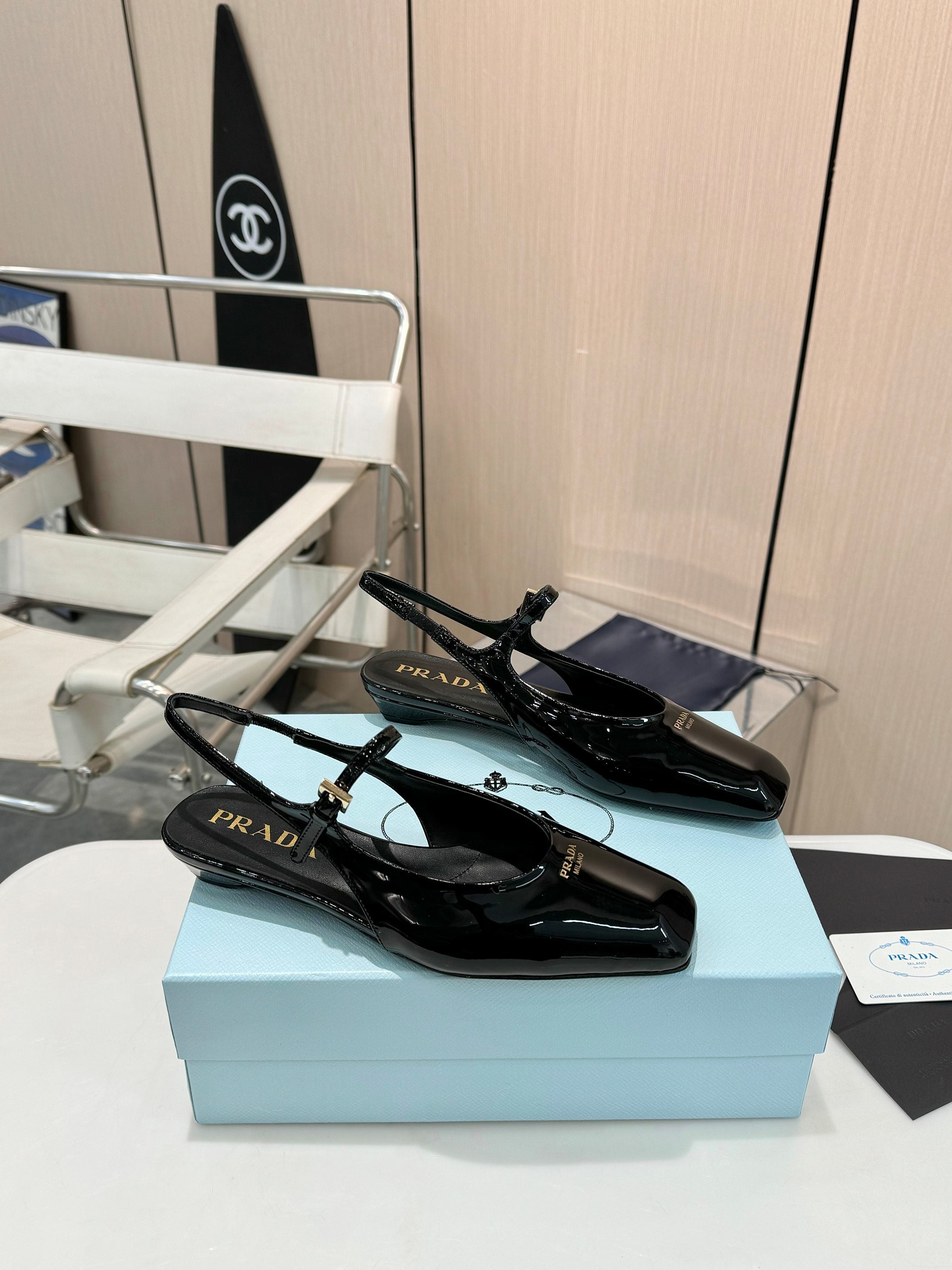 Black Patent Leather Slingback Ballerinas