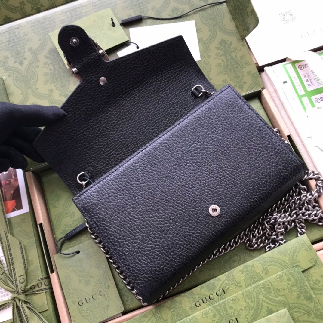 Black DG mini leather chain wallet