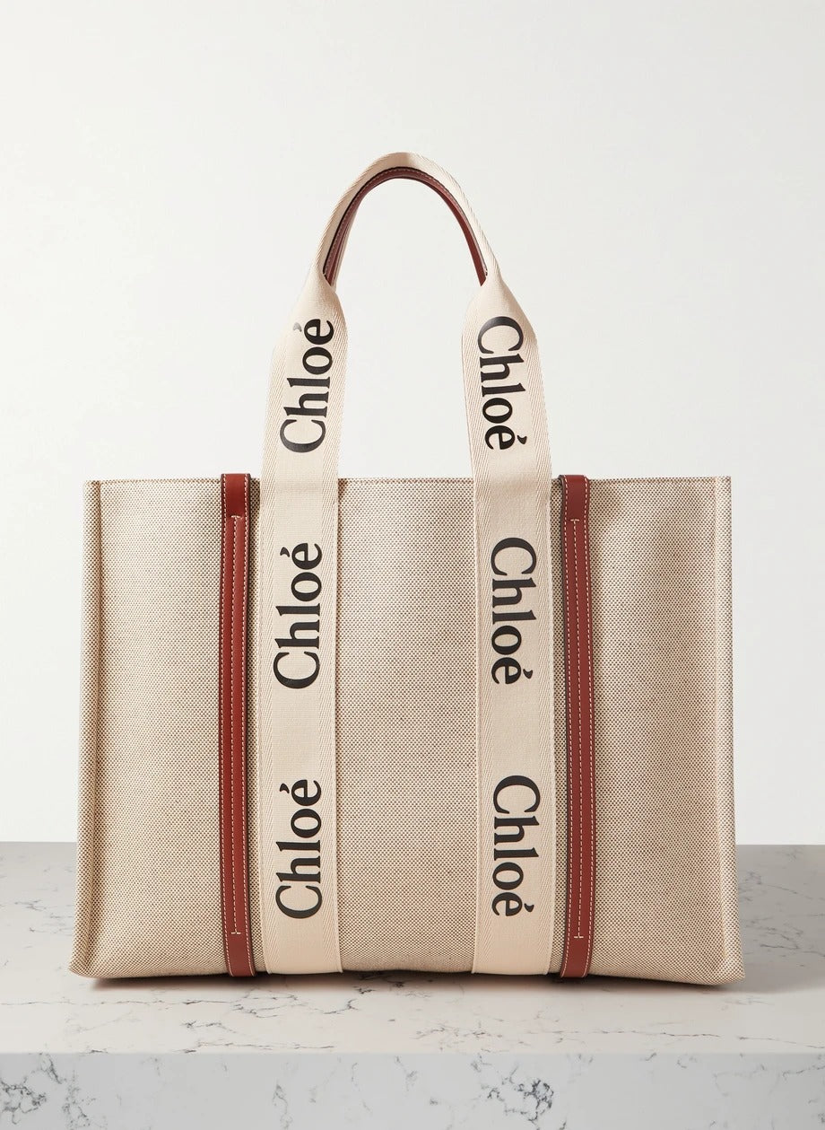 CW large brown leather-trimmed cotton-canvas tote