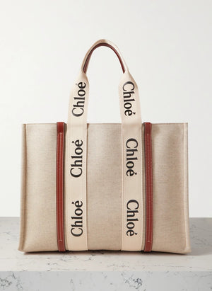CW large brown leather-trimmed cotton-canvas tote