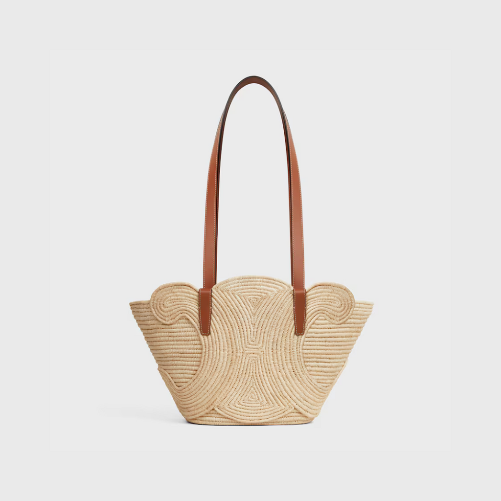 Tan Classic Panier Small Braided In Raffia & Leather