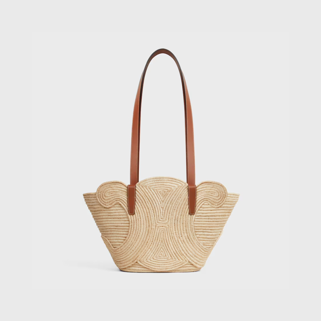 Tan Classic Panier Small Braided In Raffia & Leather