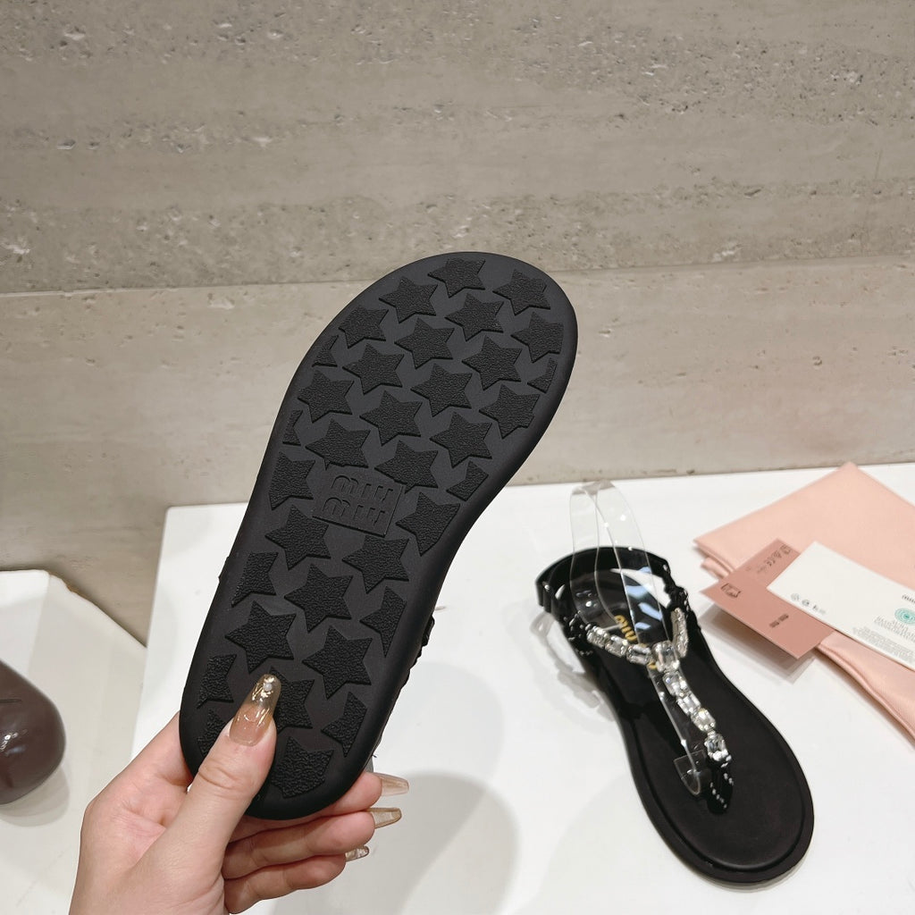 Crystal/Black Cotton Cord Thong Sandals