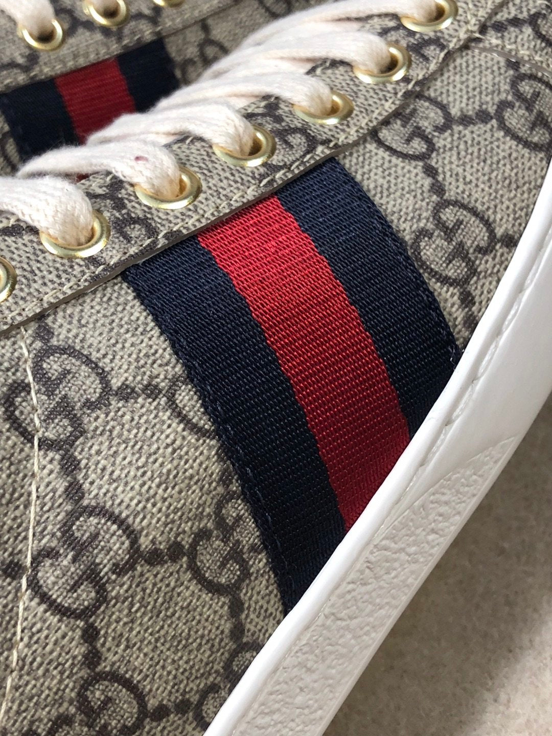 Women's Beige & dark-brown coated-canvas sneakers