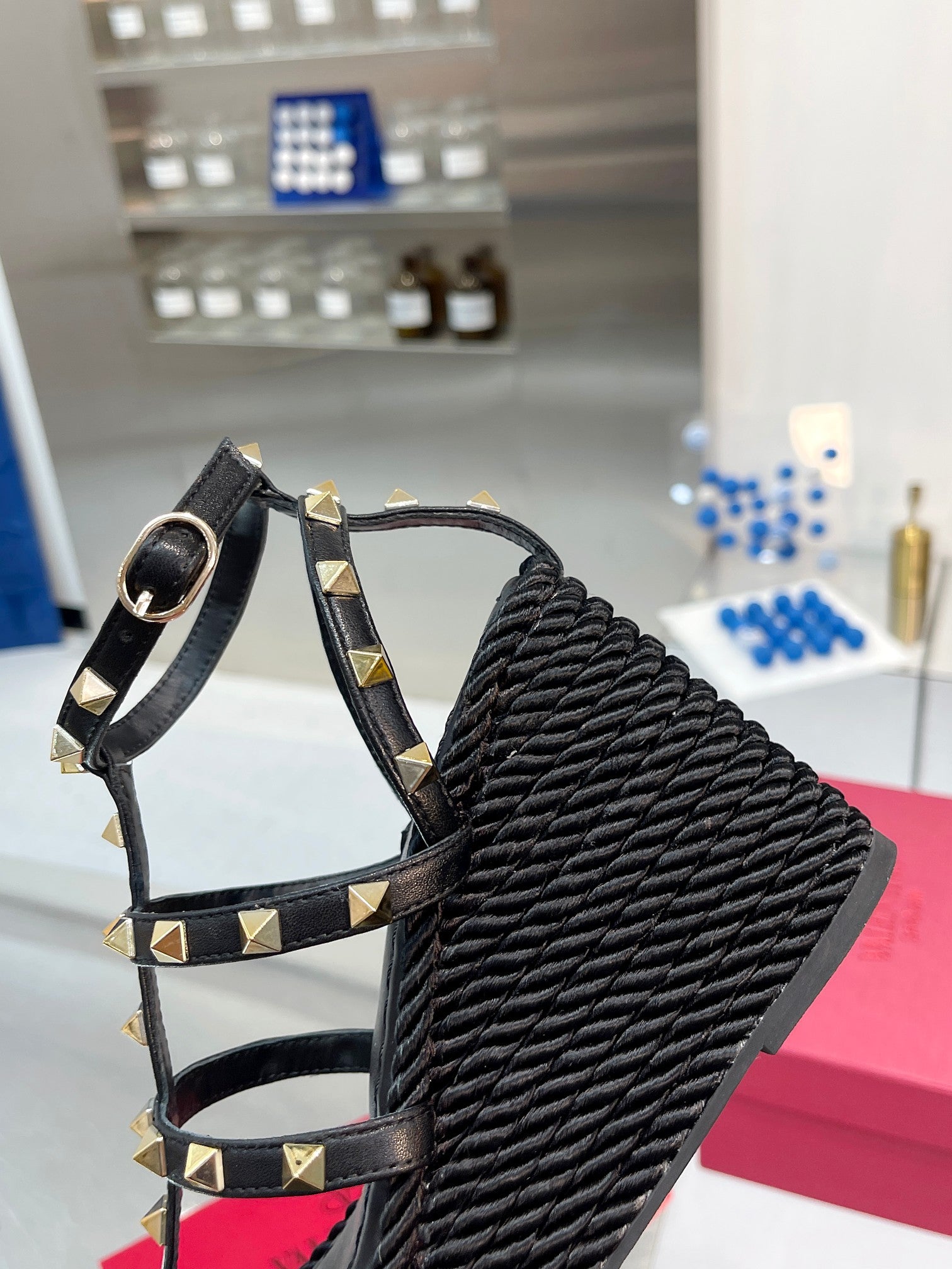 Black VR Ankle Strap Wedge Sandal