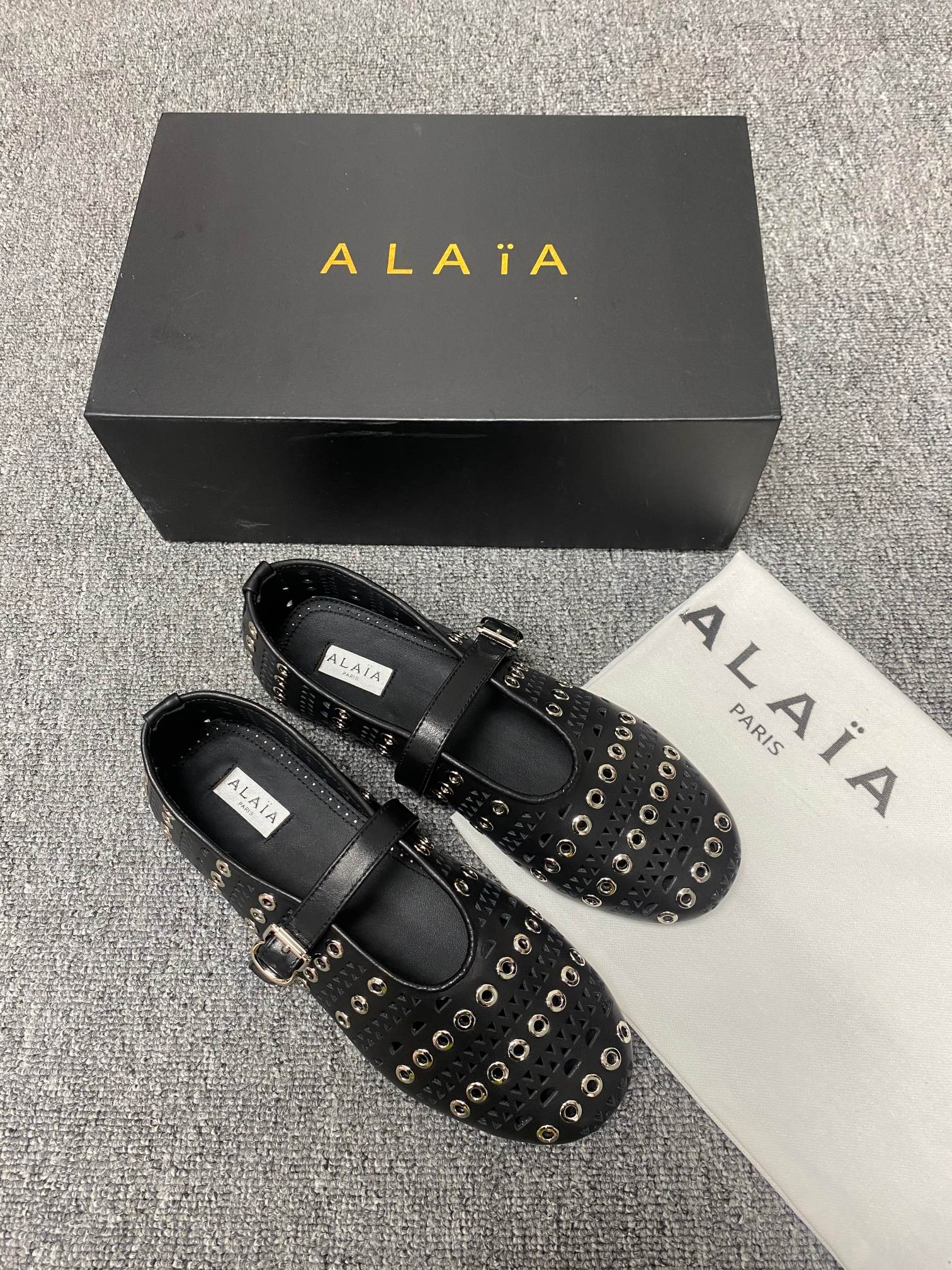 Black Ballet Flats With Eyelets