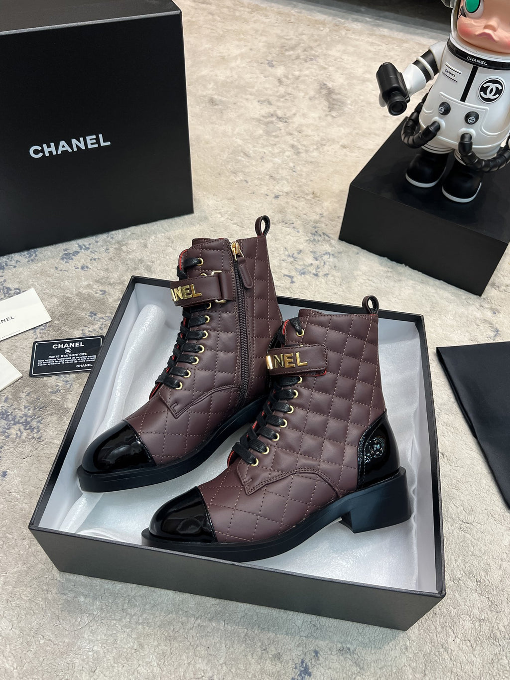 Burgundy & Black Combat Boots
