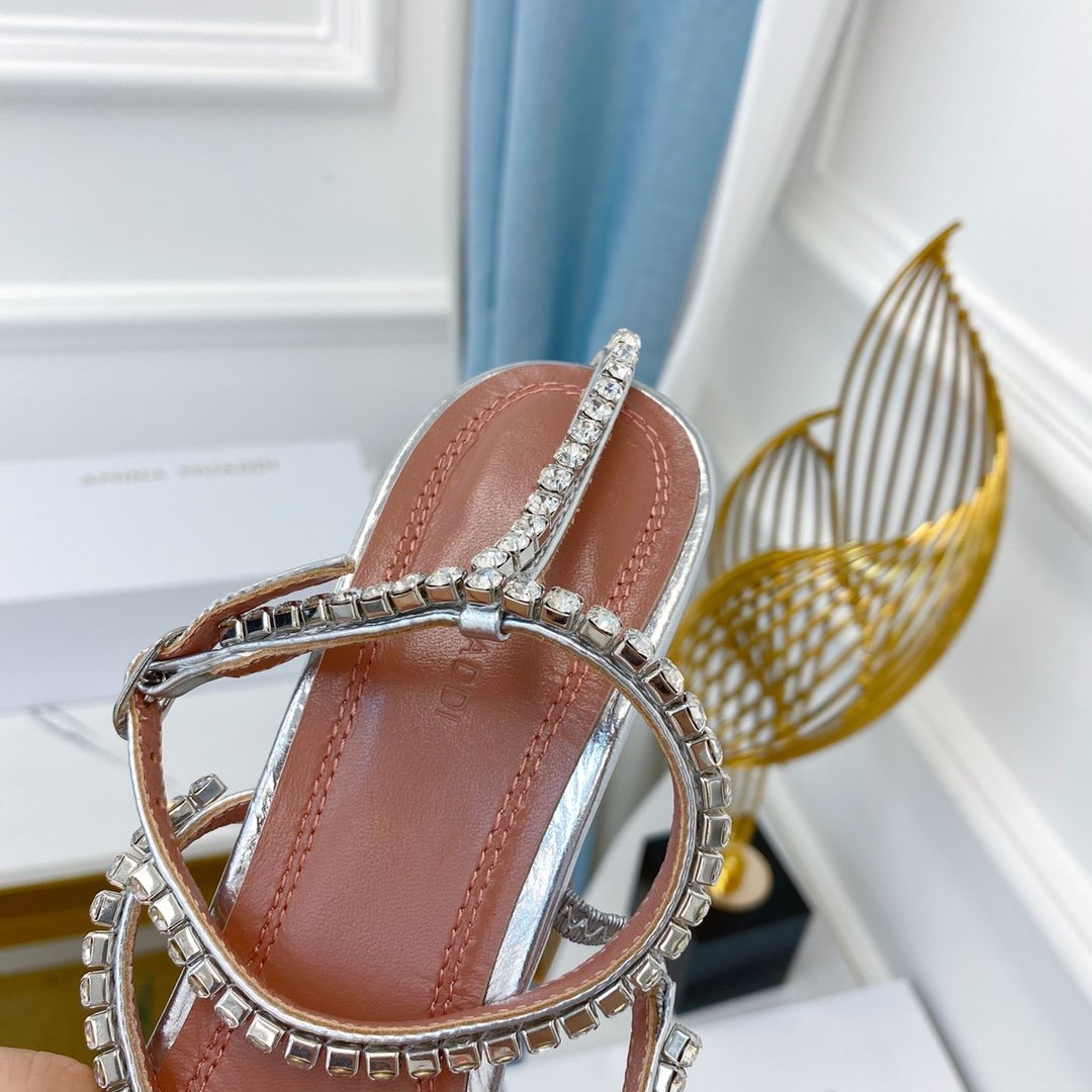 Silver AG crystal strap heeled sandals