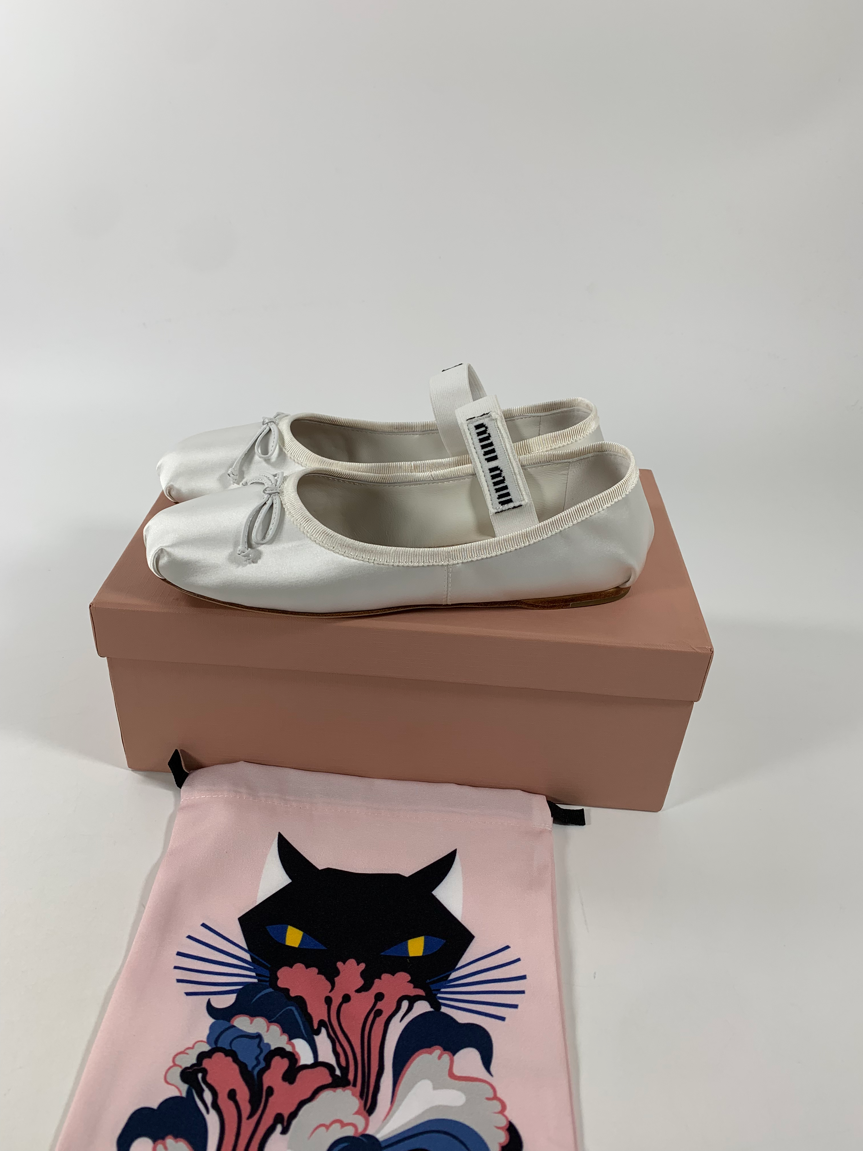 White M Satin ballerinas