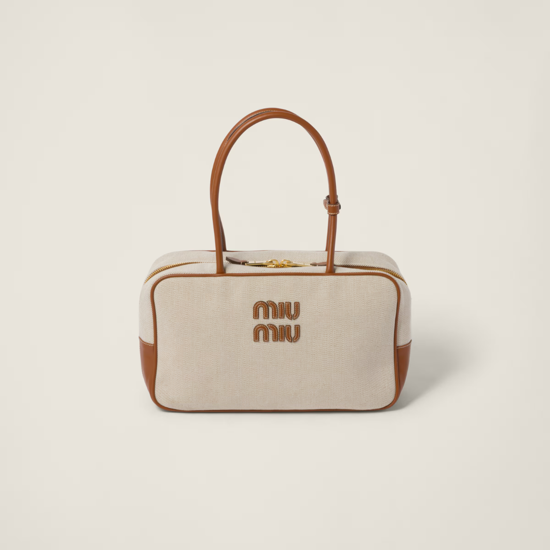 Beige/Brandy Canvas Top-Handle Bag