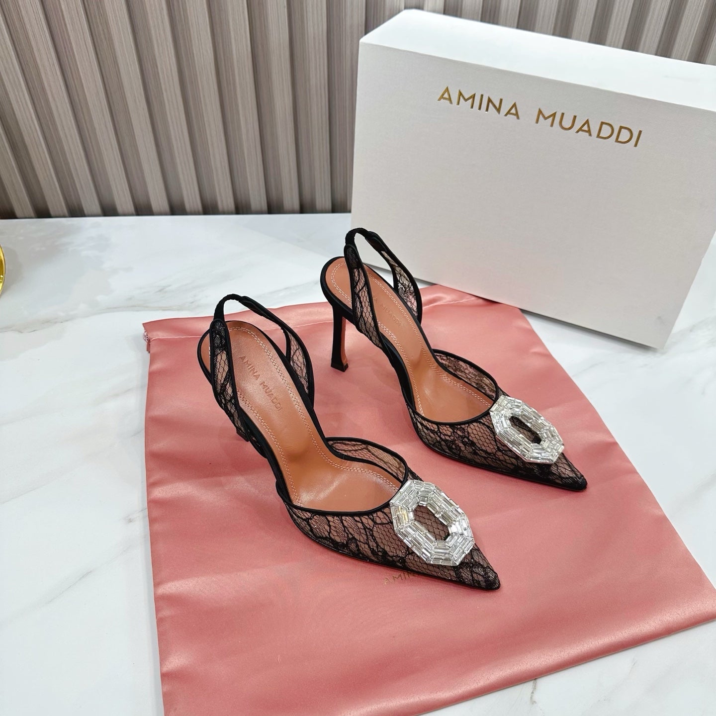 Black Camelia 90 Lace Slingback Pumps