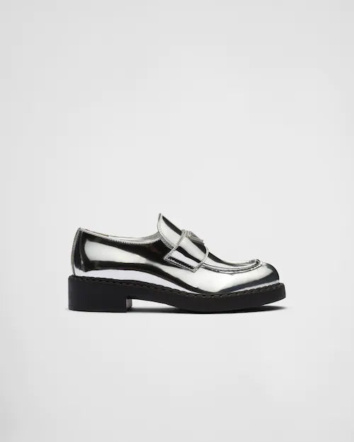 Silver Metallic leather loafers