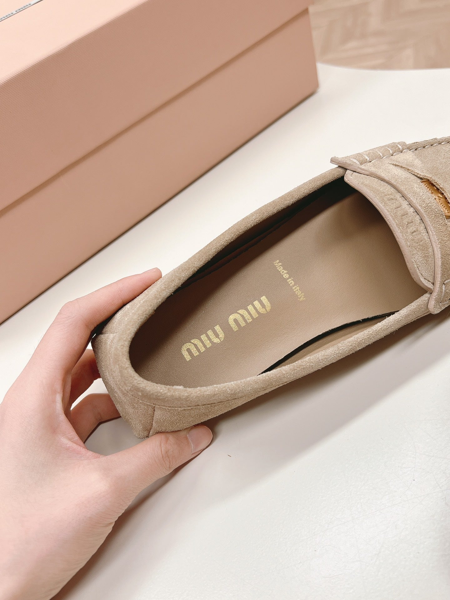 Ecru Suede Driving Shoes