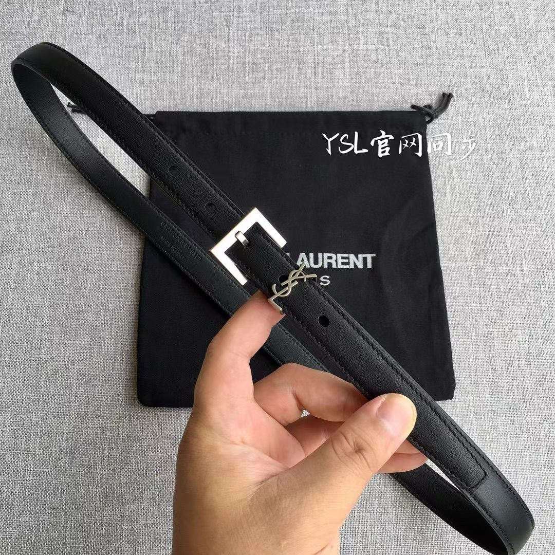 Silver YC Thin Belt With Square Buckle In Box