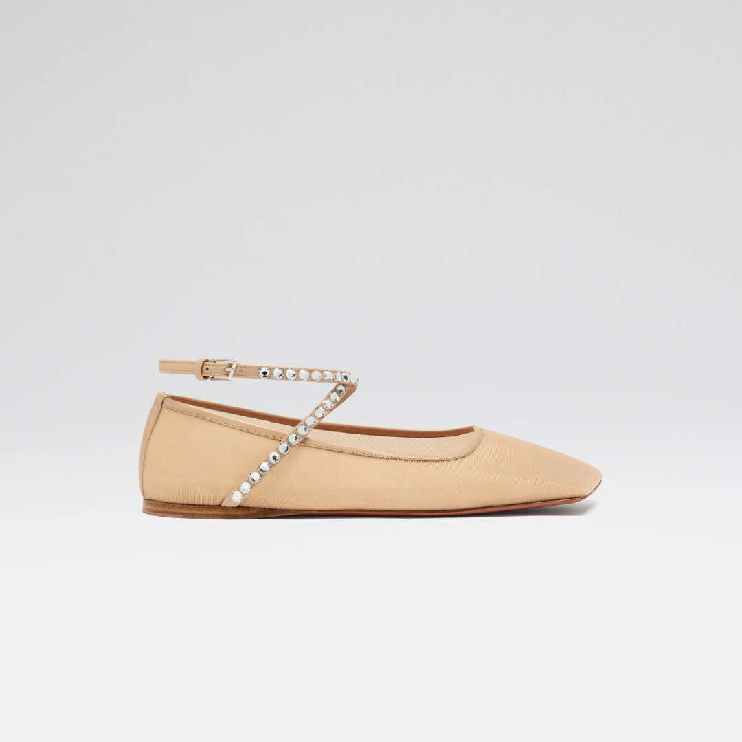 Latte Ane Mesh Crystal Flat