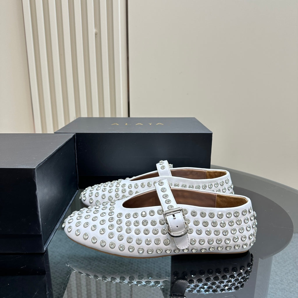 White Strass Ballet Flats