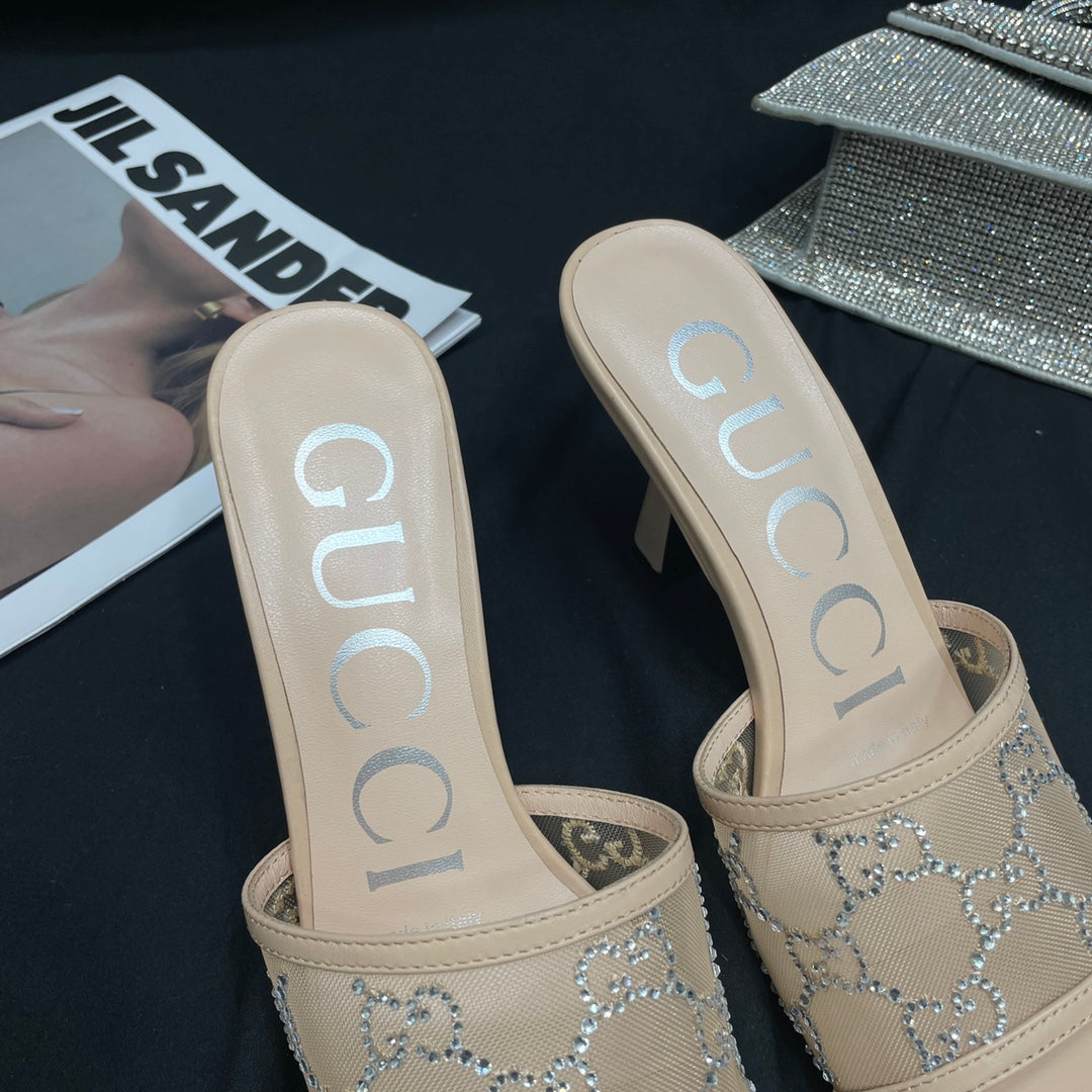 Rose Beige GG Mid-Heel Slide Sandal