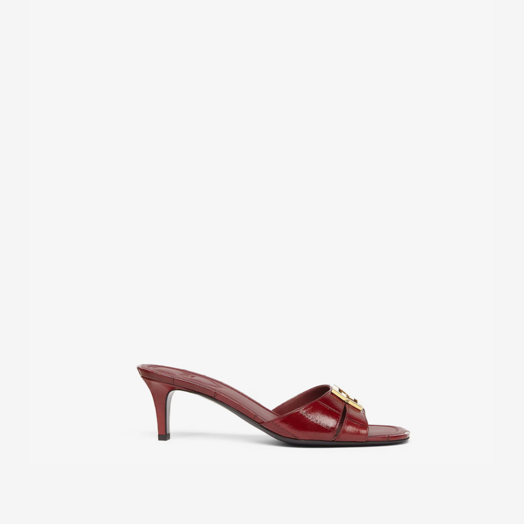Red Leather Medium-Heeled Sandals