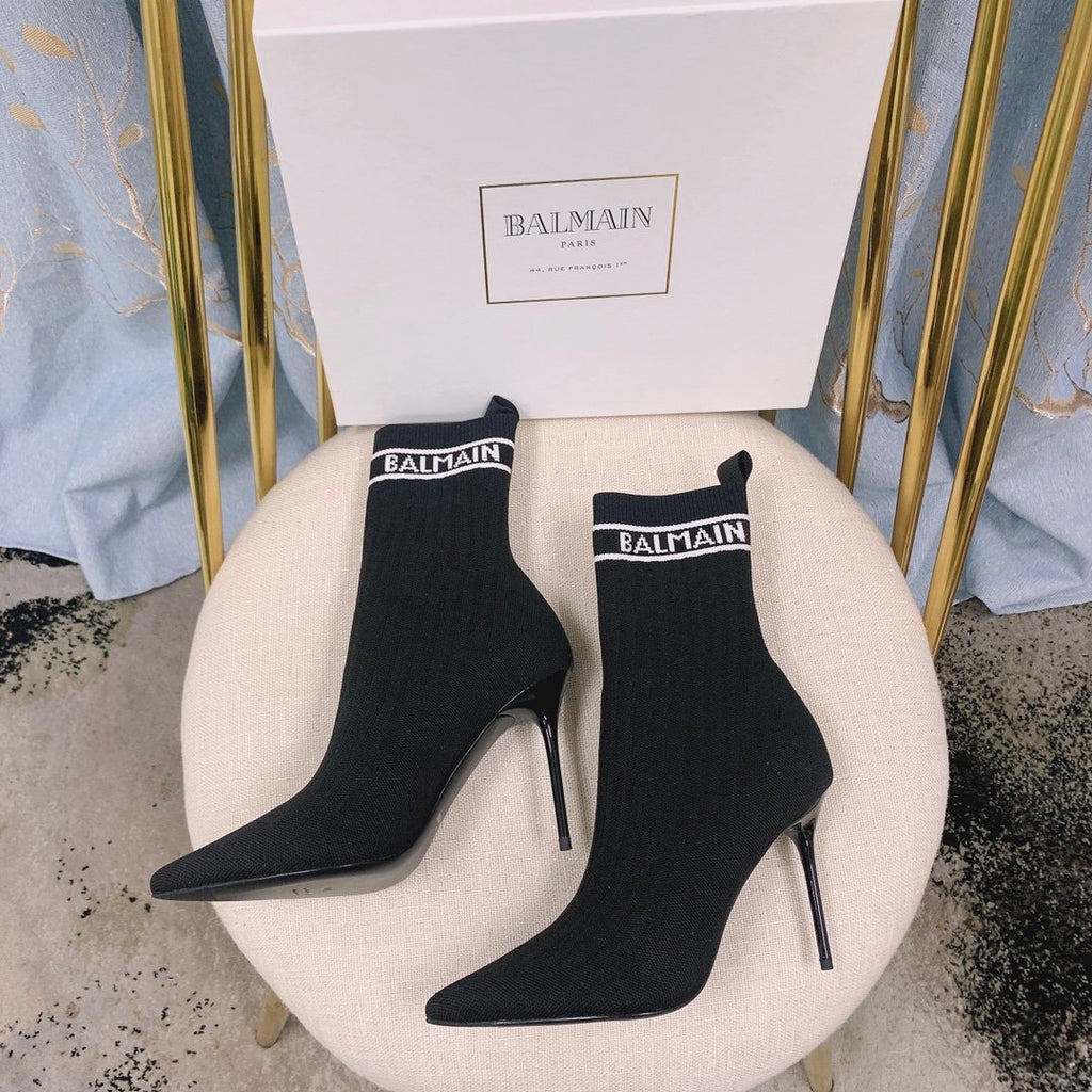 Black & white  BL stretch knit Skye ankle boots