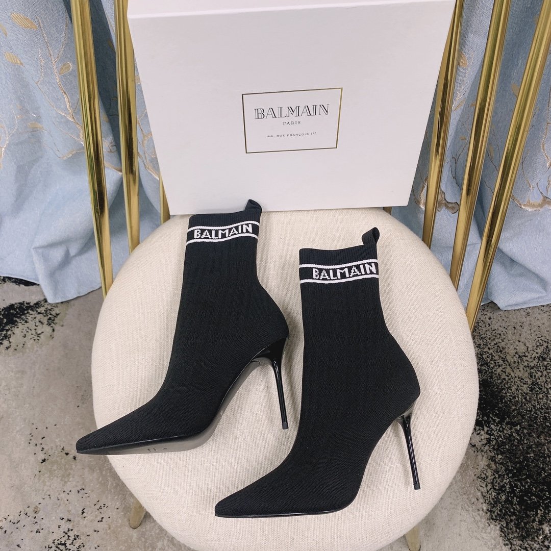 Black & white  BL stretch knit Skye ankle boots