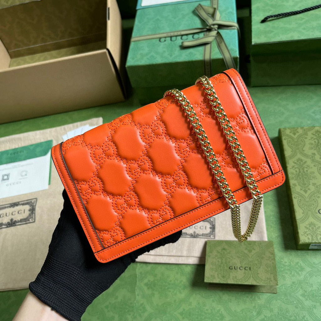 Orange GG Matelassé Chain Wallet