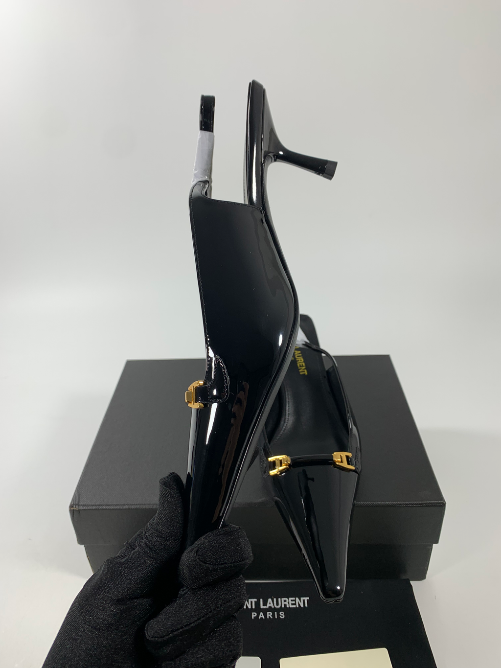 Black YC Slingback Pumps In Patent Leathe