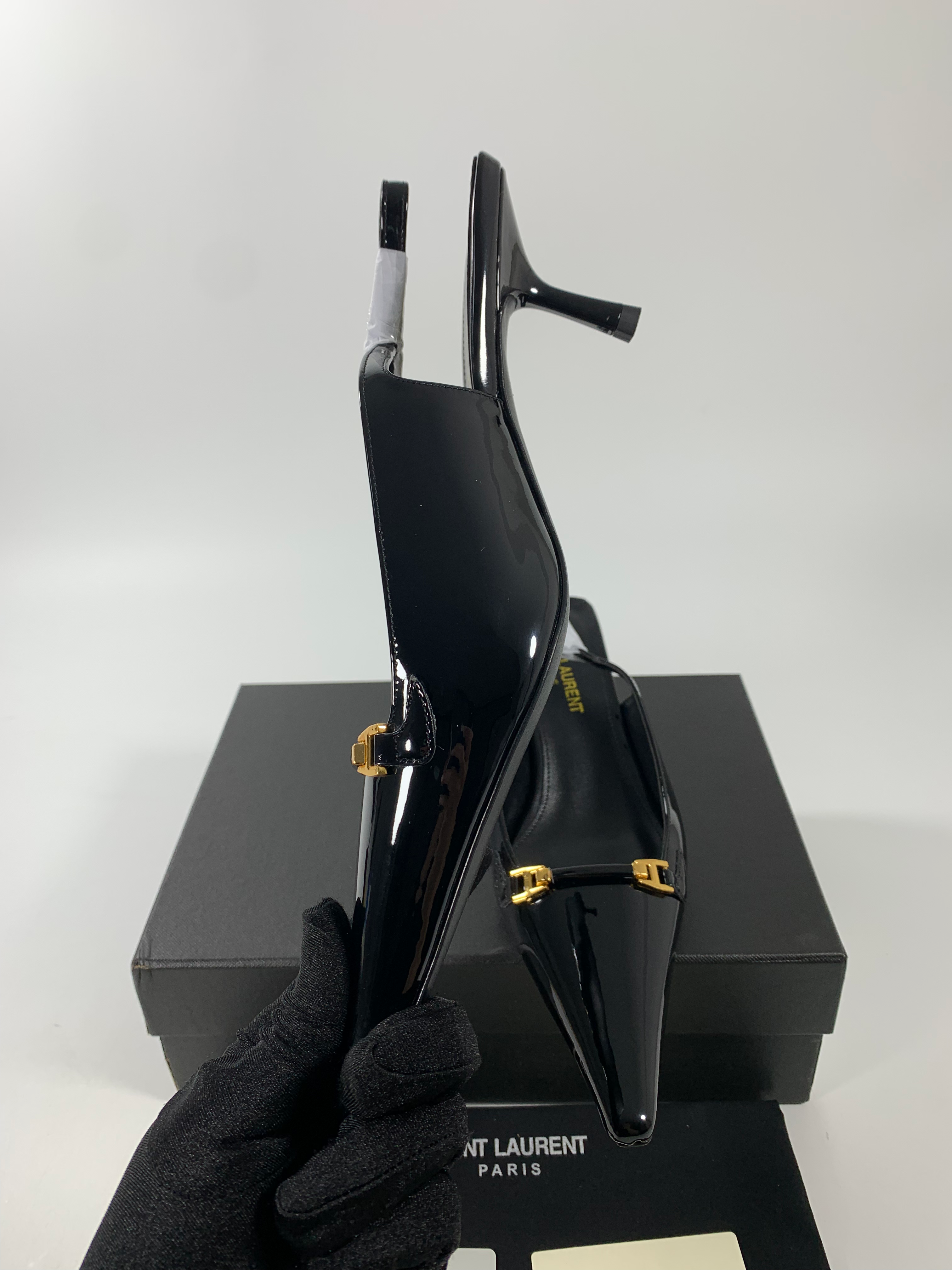 Black YC Slingback Pumps In Patent Leathe