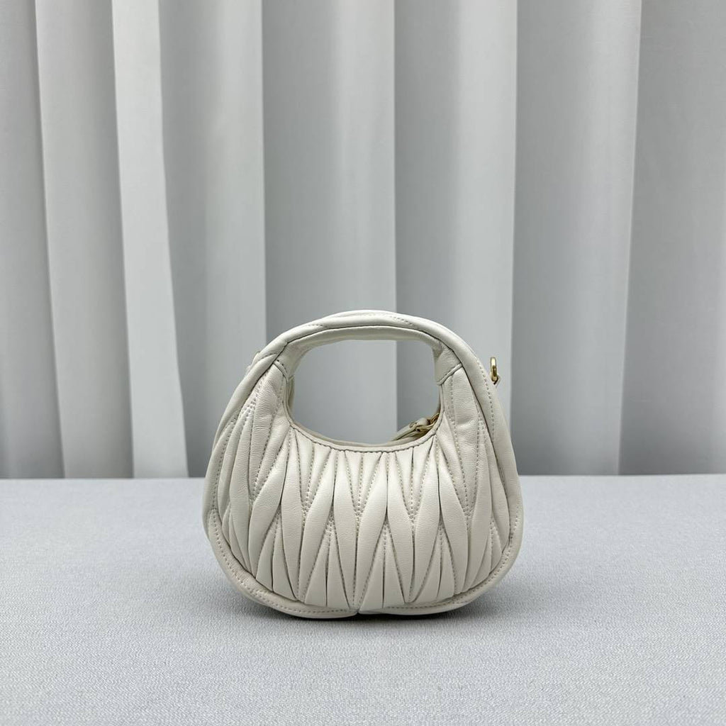White Wander Matelassé Leather Mini Hobo Bag