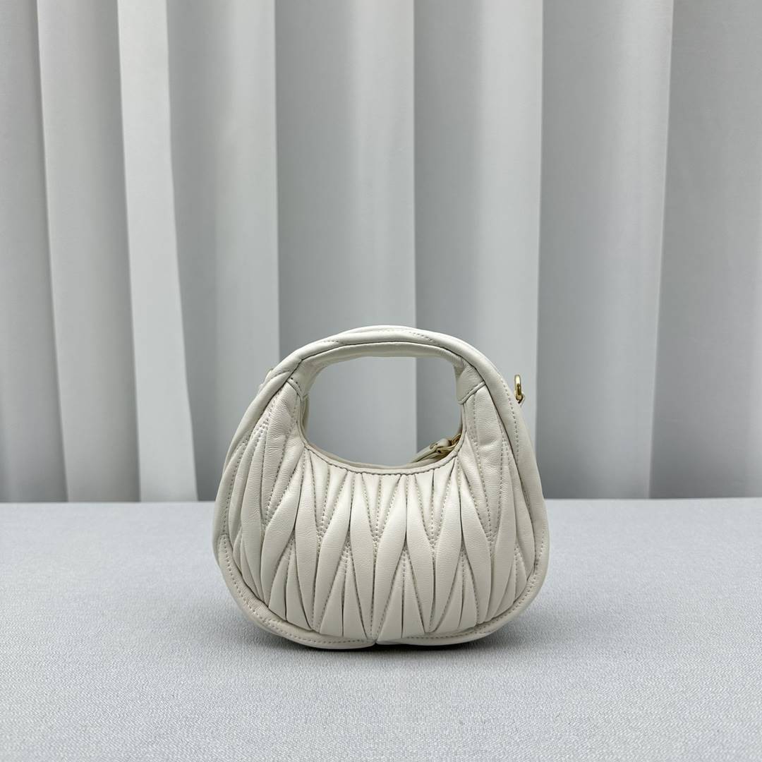 White Wander Matelassé Leather Mini Hobo Bag