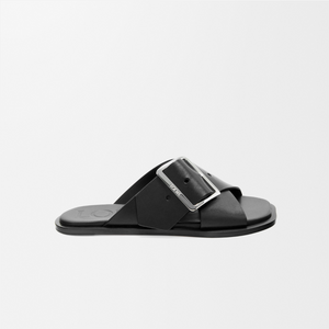 Black Petal Belt Flat Sandal