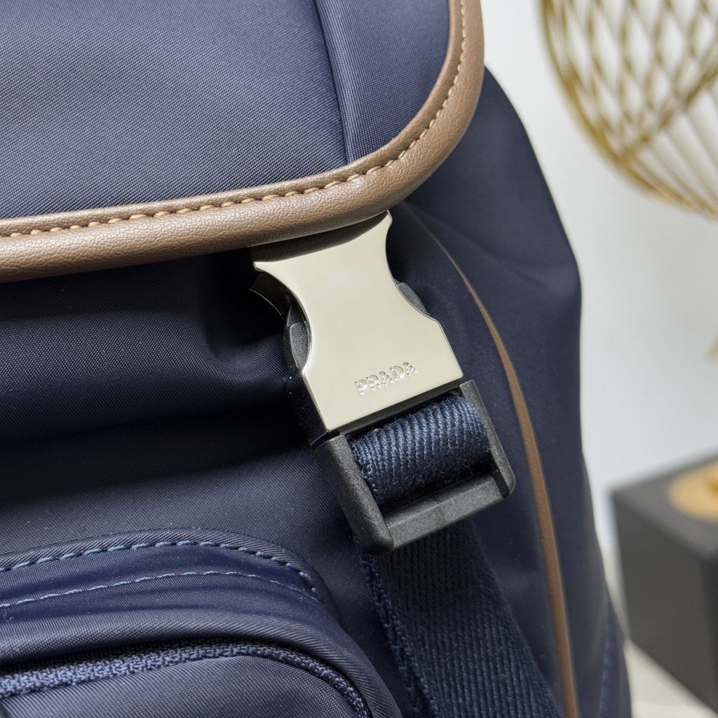 Blue/Coffee Re-Nylon & Leather Backpack