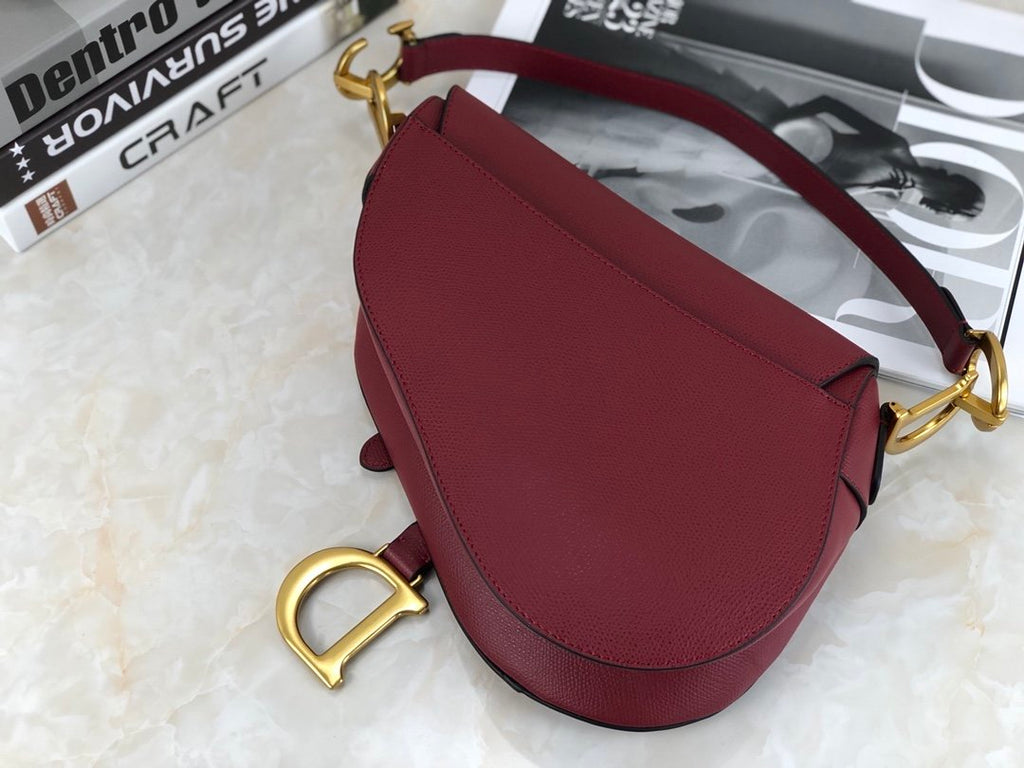 Cherry red DS stamped grain calfskin bag