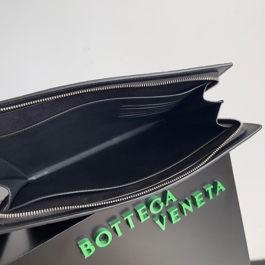 Black Intrecciato Document Case With Wristlet