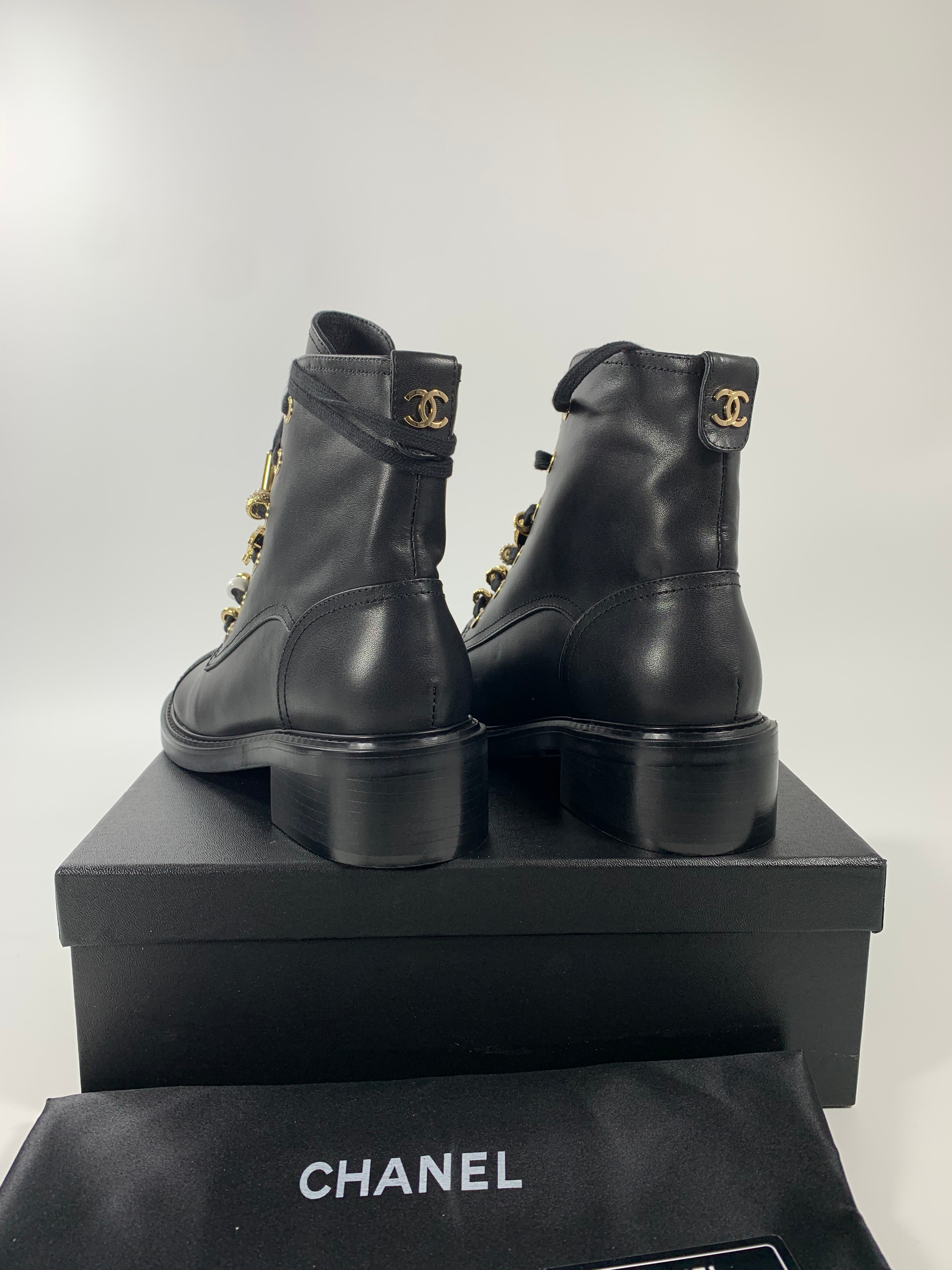 Leather, Grosgrain, Imitation Pearls, Strass & Metal Combat Boots