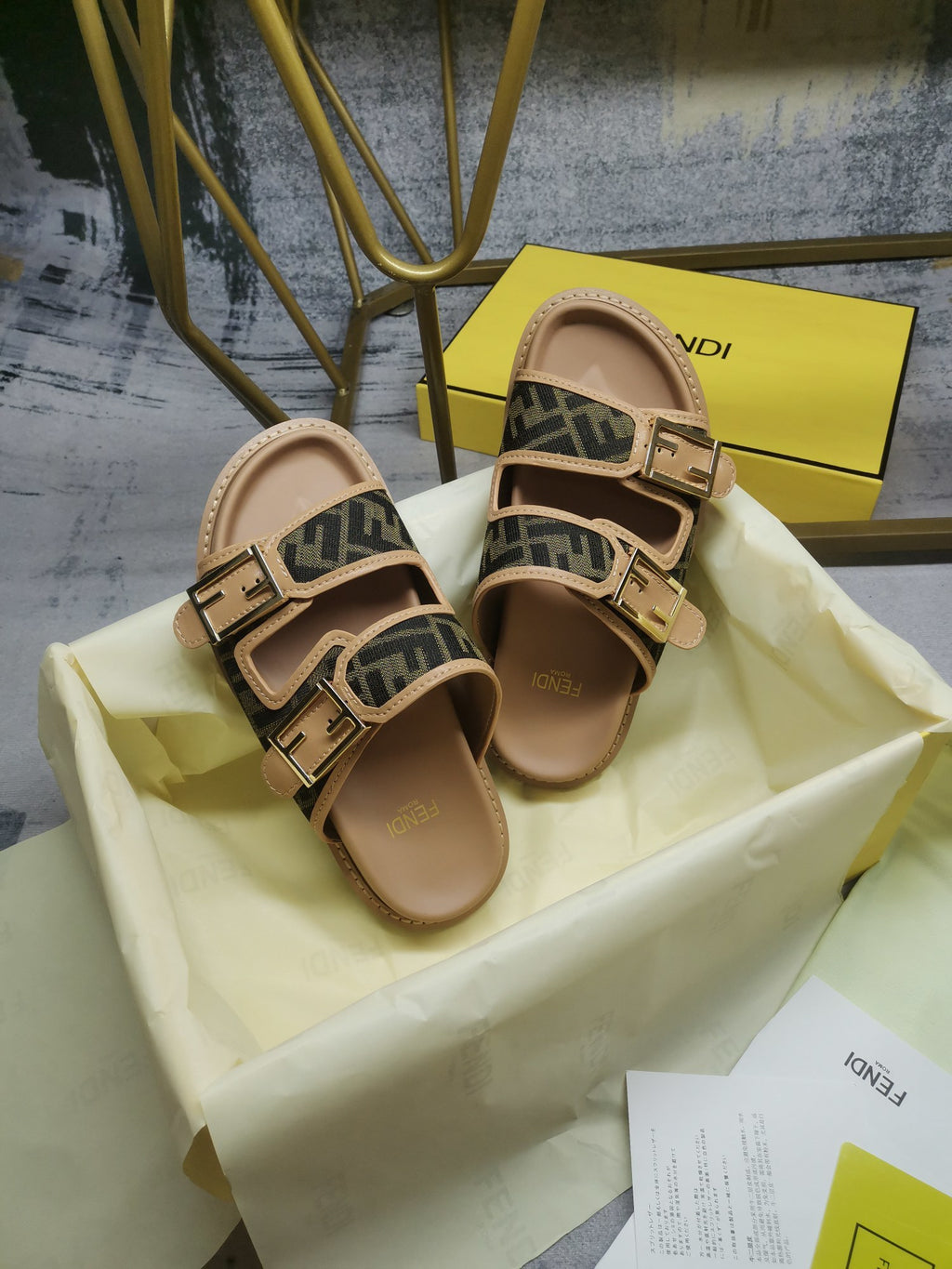 Men's Brown FF feel fabric slides